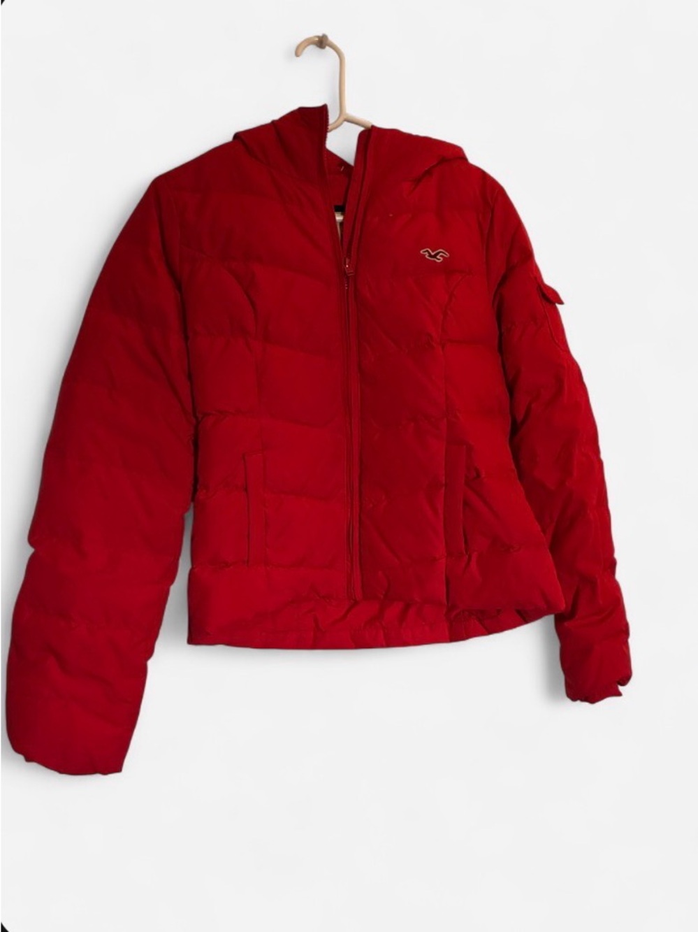 Hollister Red Quilted Puffer Jacket with Hood